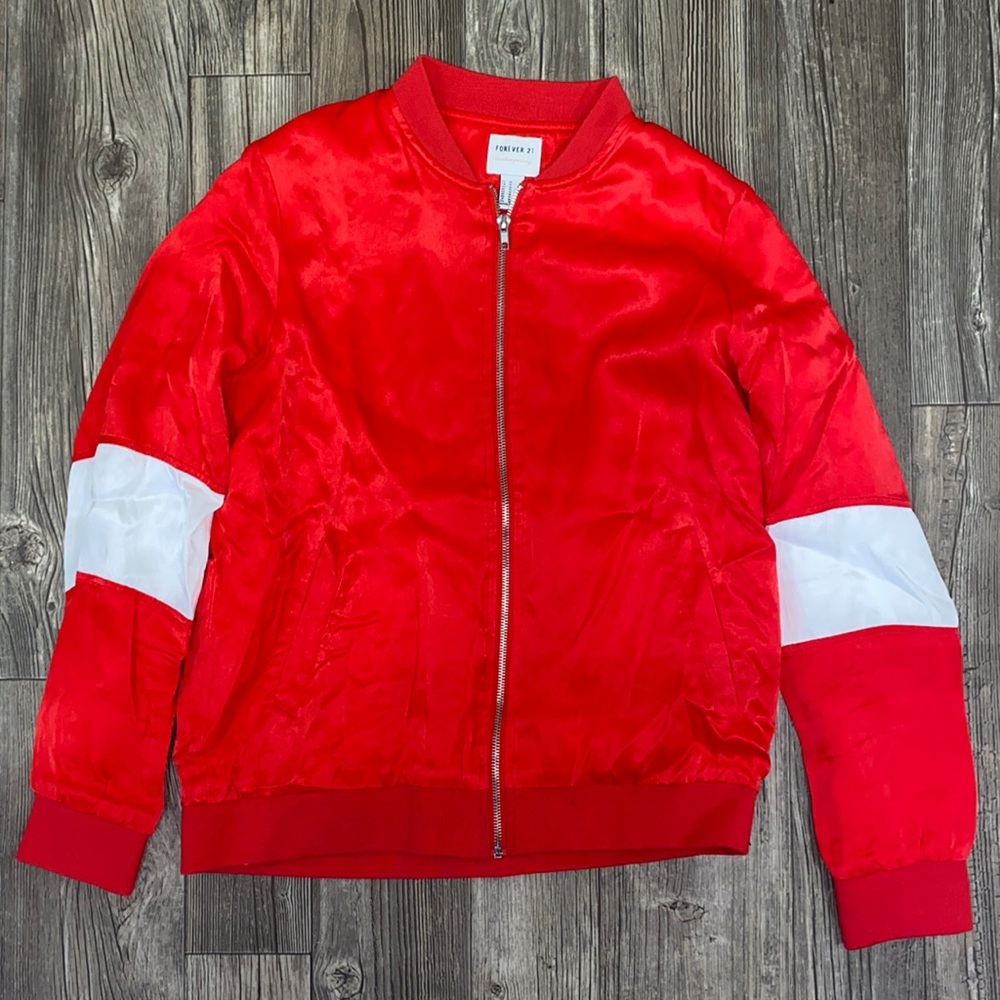 Forever 21 red satin bomber